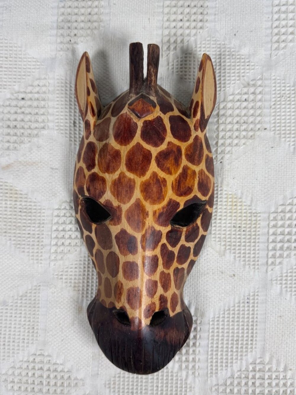 Hand Carved Giraffe Mask Wall Decor Rustic African Animal Art Wooden Tribal
